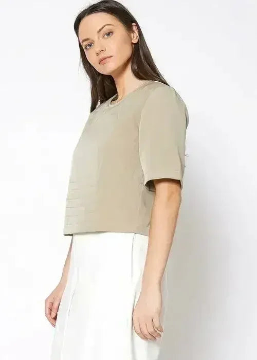 Embossed Short Sleeve Crop Top - Women's Minimalist Style