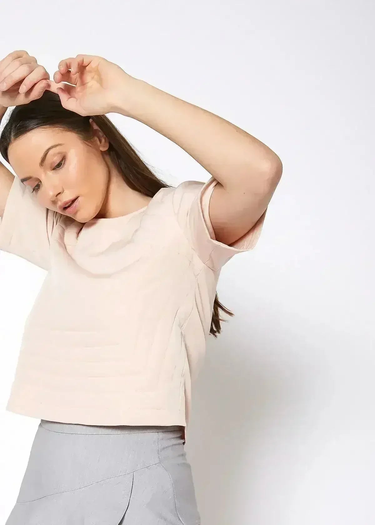 Embossed Short Sleeve Crop Top - Women's Minimalist Style