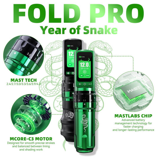 Tattoo Kit | Dragonhawk Fold Pro Year of Snake Edition Tattoo Machine Pen Wireless Professional Bundle