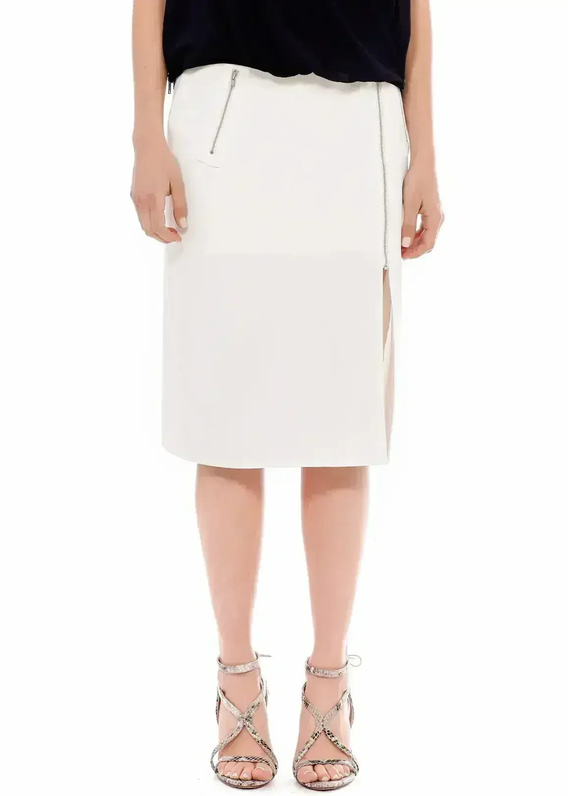 Women's Zip Up Slit Hem Midi Skirt