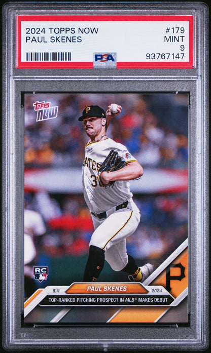 Graded 2024 Topps Now Paul Skenes #179 Major League Debut Rookie RC Baseball Card PSA 9 Mint