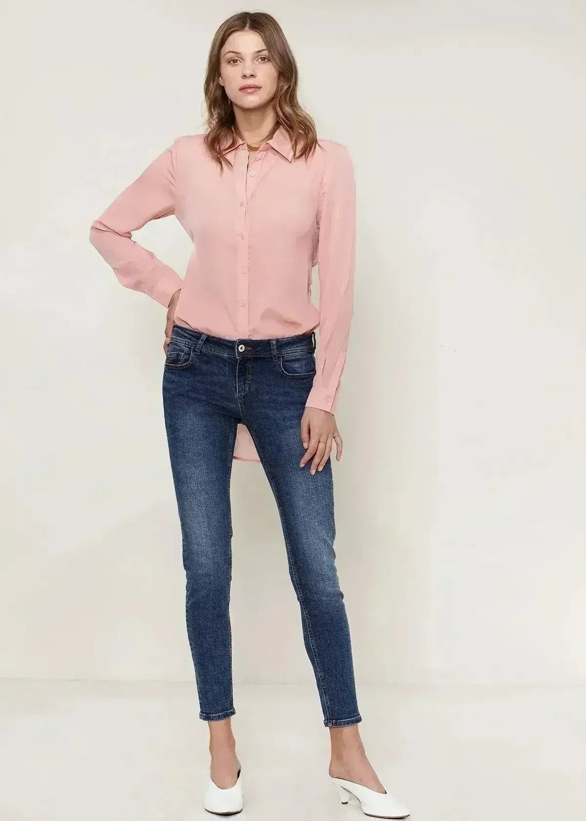 Women's Belted Hi-lo Blouse In Peach Apricot | Femstylo