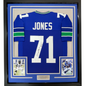 Framed Autographed/Signed Walter Jones HOF 14 35x39 Seattle Blue Football Jersey JSA COA