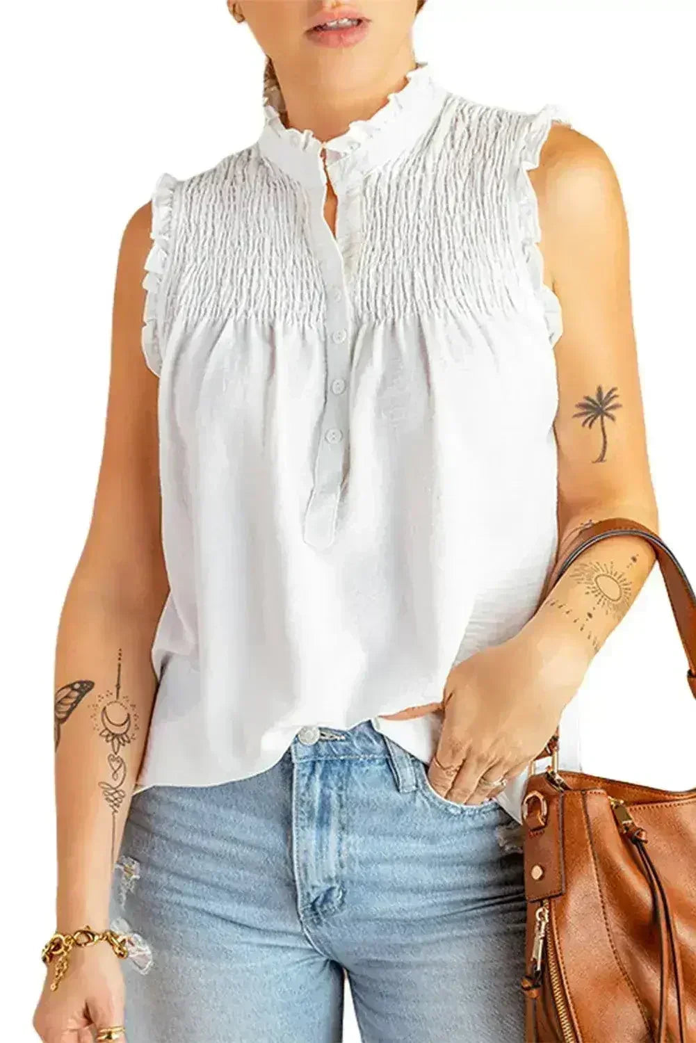 White Mock Neck Tank Top
