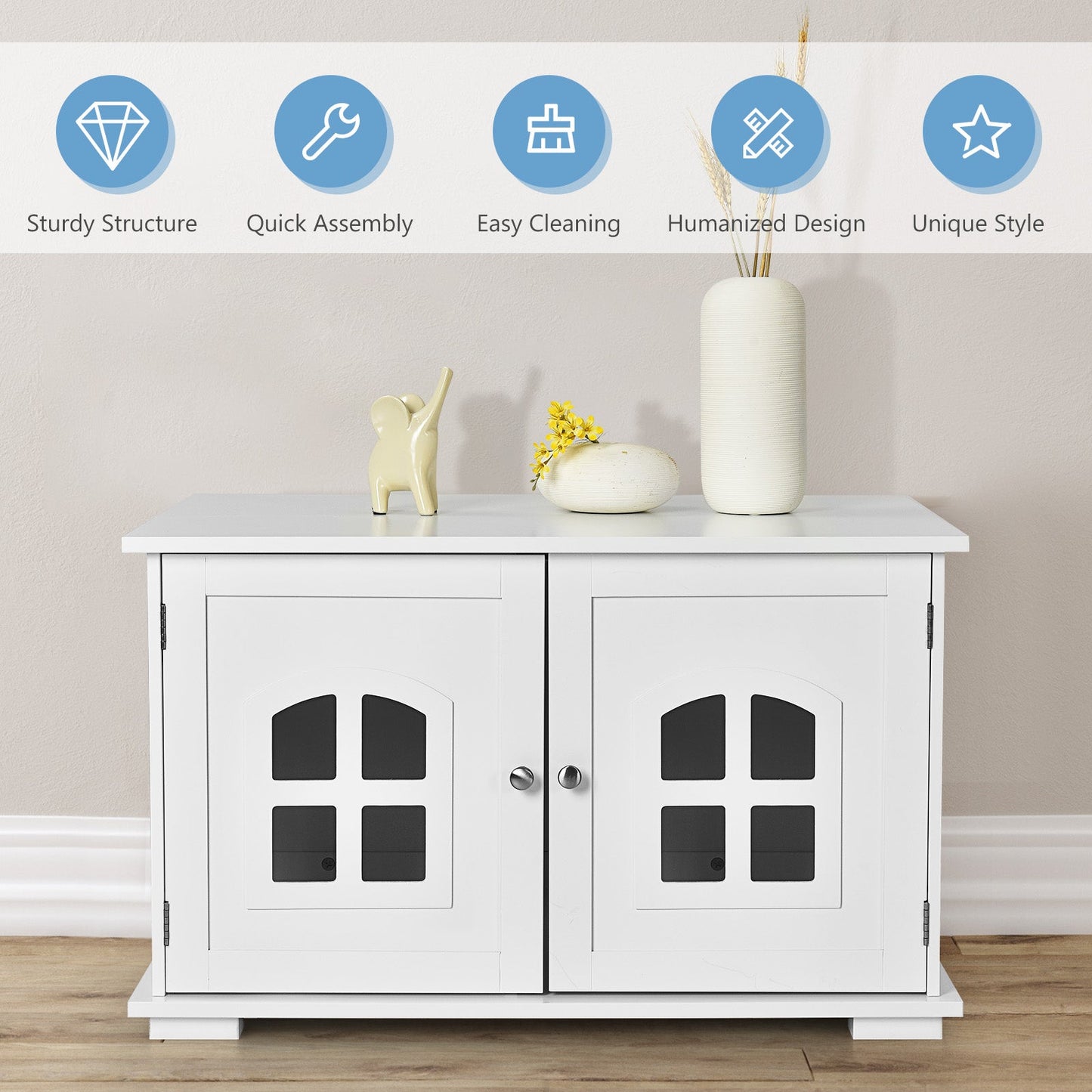Large Wooden Cat Litter Box Enclosure Hidden Cat Washroom with Divider White