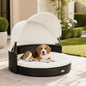 Wicker Dog House with Retractable Canopy & Cushion