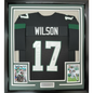Framed Autographed/Signed Garrett Wilson 35x39 New York Black Football Jersey JSA COA