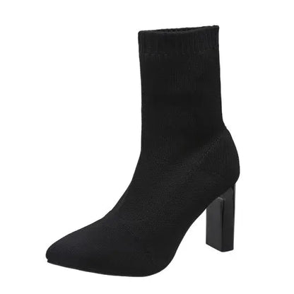 Winter Boots Lady Boots-Women Shoes Zipper Luxury Designer Rubber High Heel Ankle Fashion Rome Solid PU Basic Square Toe