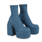 Winter Boots Lady Boots-Women Shoes Zipper Luxury Designer Rubber High Heel Ankle Fashion Rome Solid PU Basic Square Toe