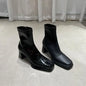 Winter Boots Lady Boots-Women Shoes Zipper Luxury Designer Rubber High Heel Ankle Fashion Rome Solid PU Basic Square Toe