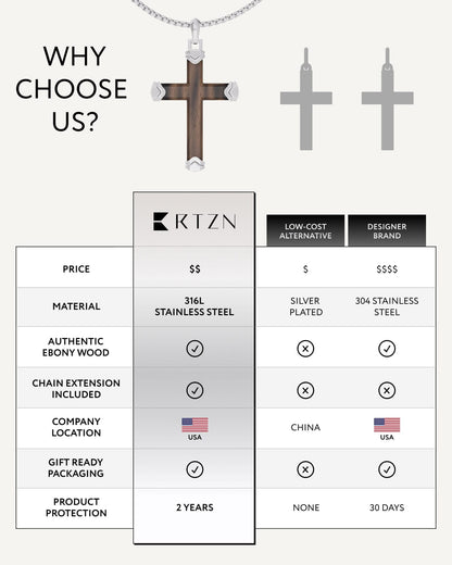 Ebony Wood Cross Pendant (Silver)