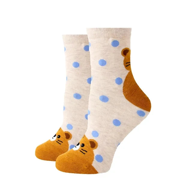 Women Socks New Funny Cute Cartoon Animal Cat Dog Parrot Novelty