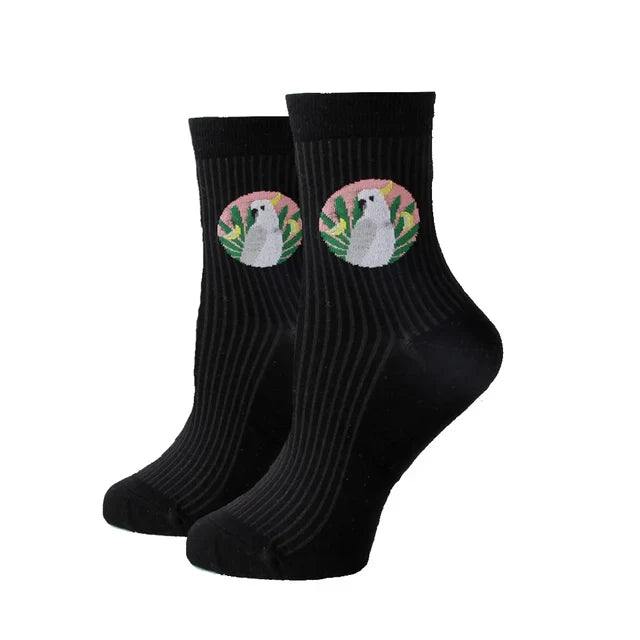 Women Socks New Funny Cute Cartoon Animal Cat Dog Parrot Novelty