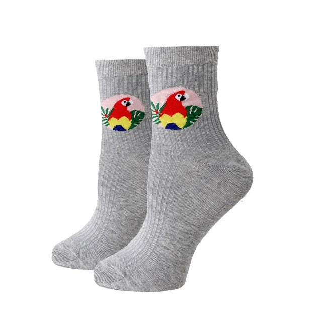 Women Socks New Funny Cute Cartoon Animal Cat Dog Parrot Novelty