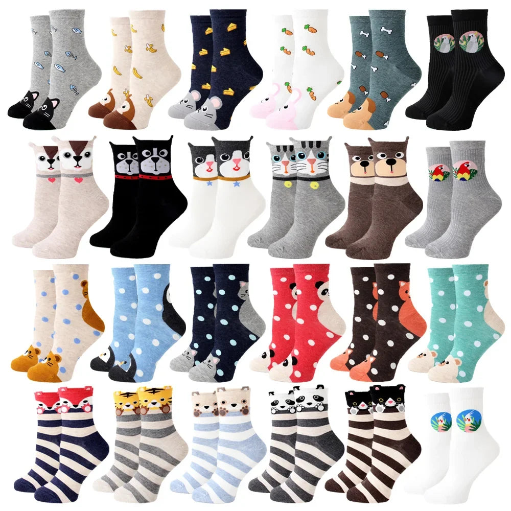 Women Socks New Funny Cute Cartoon Animal Cat Dog Parrot Novelty