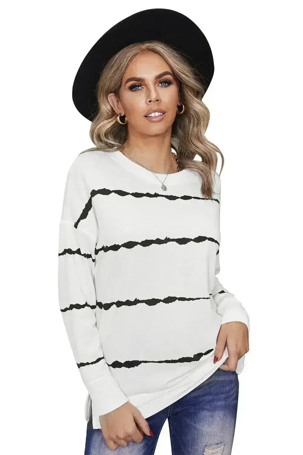 Women's White Tie-dye Stripes Sweatshirt