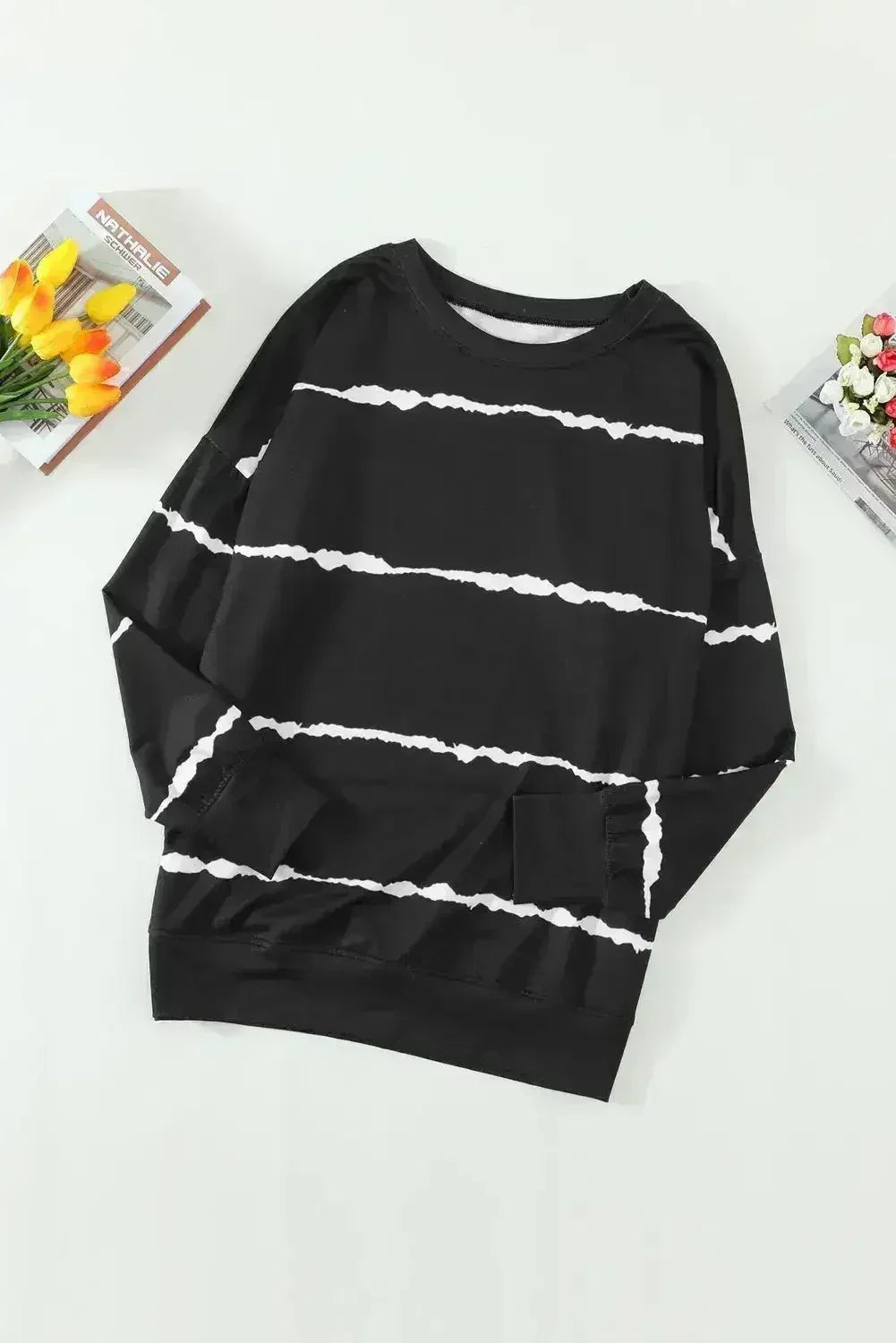 Womens Tie-dye Stripes Black Sweatshirt