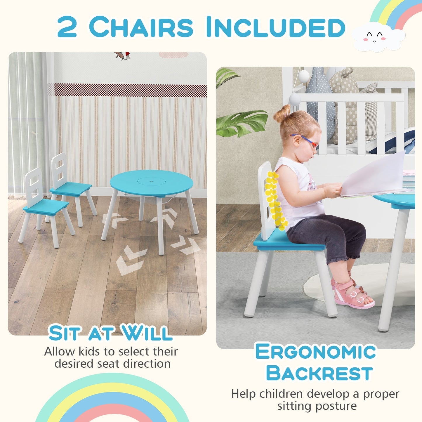 Kids Table and Chair Set with Mesh Storage - 3 Piece