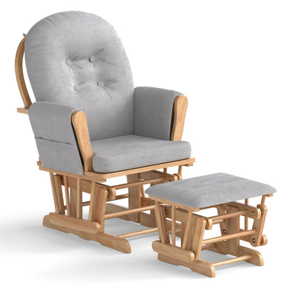 Wood Glider and Ottoman Set with Padded Armrests and Detachable Cushion