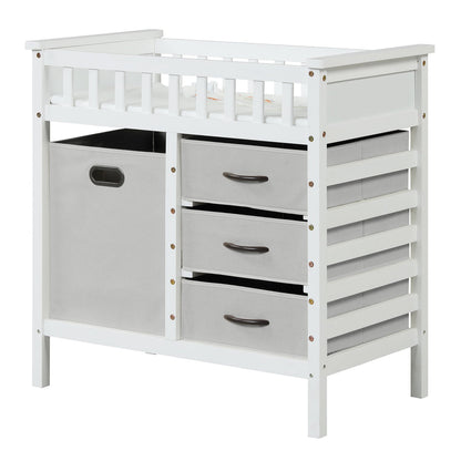 Wooden Baby Changing Table Diaper Changing Station with 3 Fabric Storage Drawers