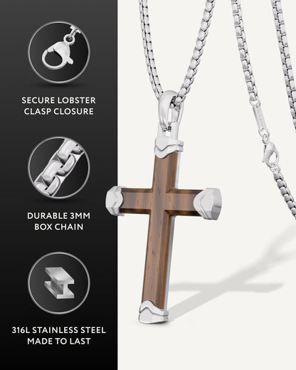 Ebony Wood Cross Pendant (Silver)