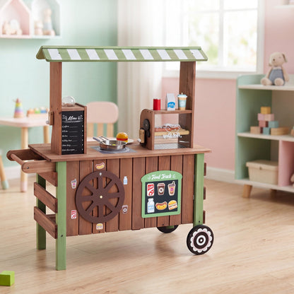 Wooden Grocery Store Playset with Wheels for Kids