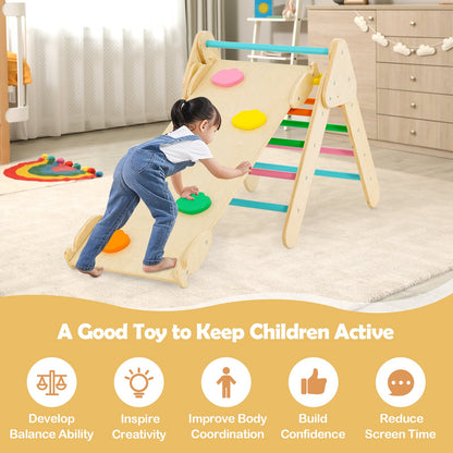 5-in-1 Wooden Kids Climber Toys with Triangle Arch Ramp-Multicolor