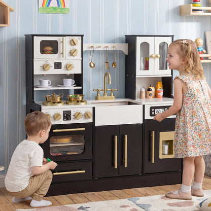 Wooden Kids Kitchen Playset with Realistic Lights and Sounds