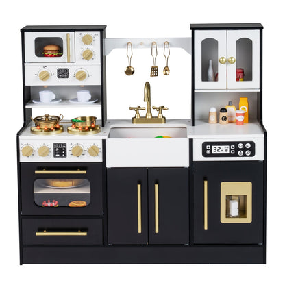 Wooden Kids Kitchen Playset with Realistic Lights and Sounds