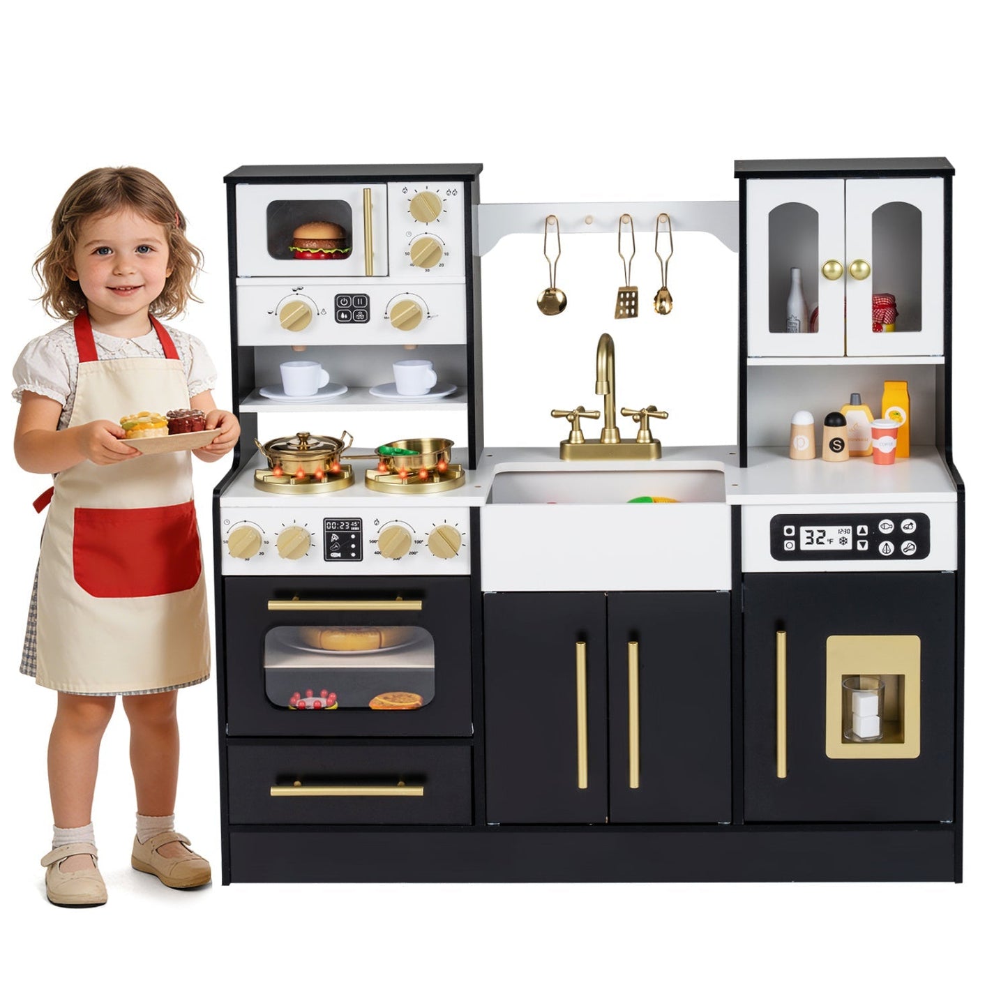 Wooden Kids Kitchen Playset with Realistic Lights and Sounds