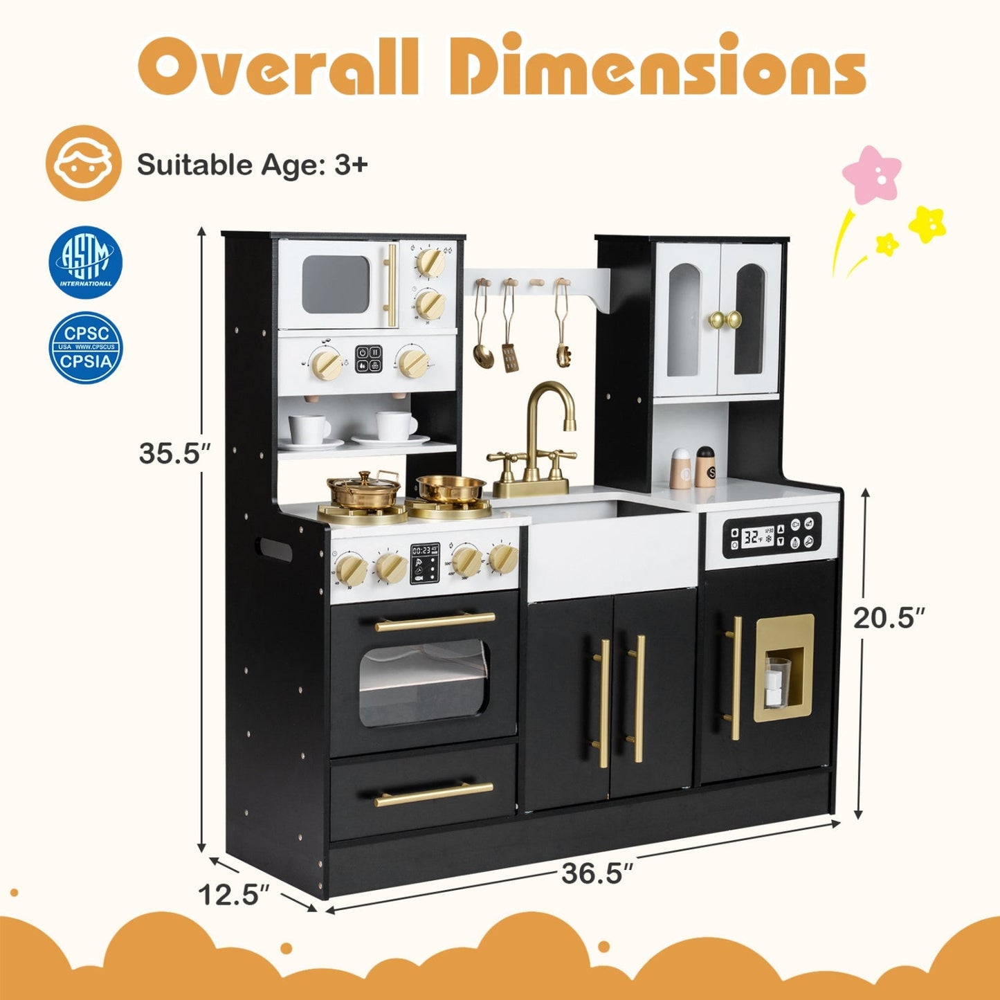 Wooden Kids Kitchen Playset with Realistic Lights and Sounds