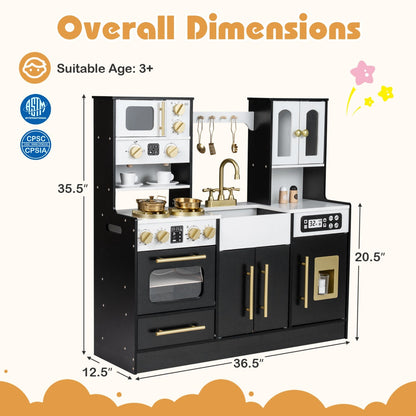 Wooden Kids Kitchen Playset with Realistic Lights and Sounds