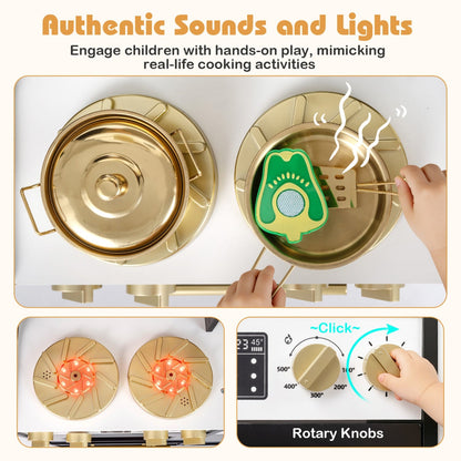 Wooden Kids Kitchen Playset with Realistic Lights and Sounds