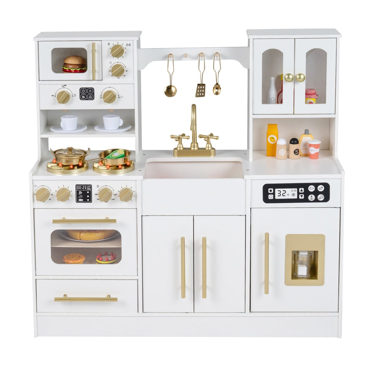Wooden Kids Kitchen Playset with Realistic Lights and Sounds