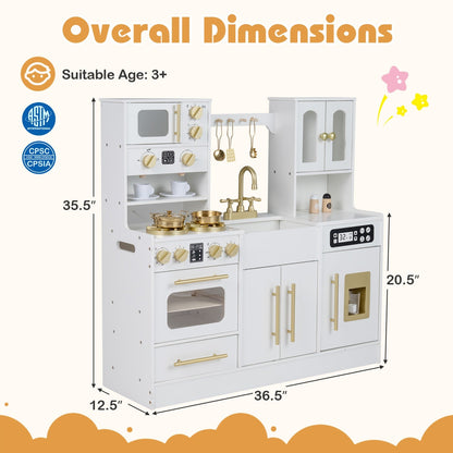Wooden Kids Kitchen Playset with Realistic Lights and Sounds