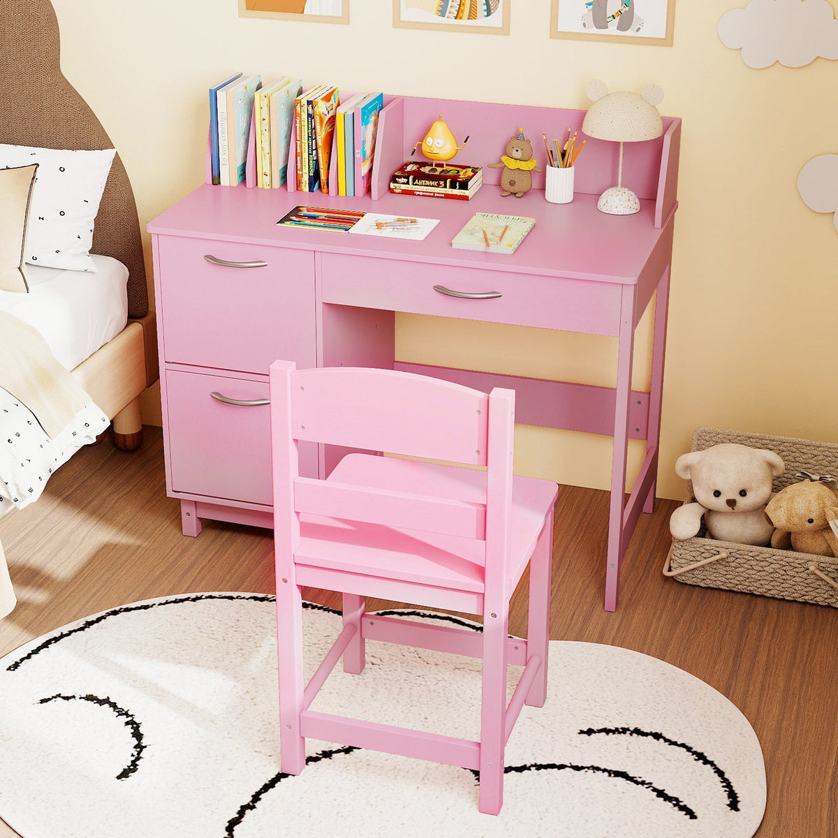 Wooden Kids Study Desk and Chair Set Student Workstation