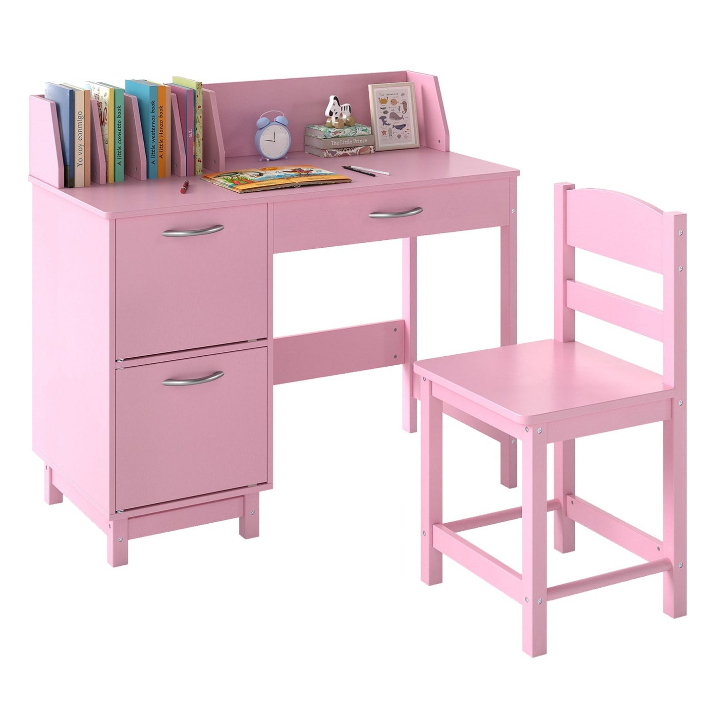 Wooden Kids Study Desk and Chair Set Student Workstation