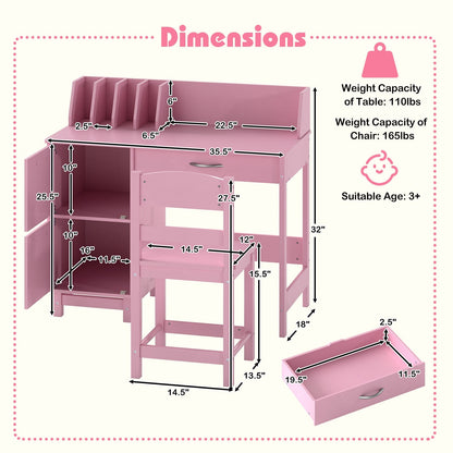 Wooden Kids Study Desk and Chair Set Student Workstation