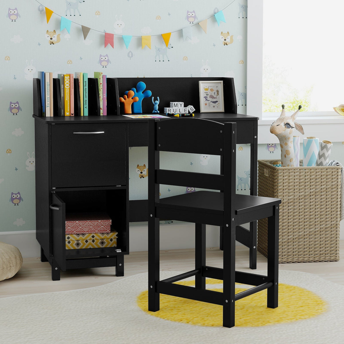Wooden Kids Study Desk and Chair Set Student Workstation