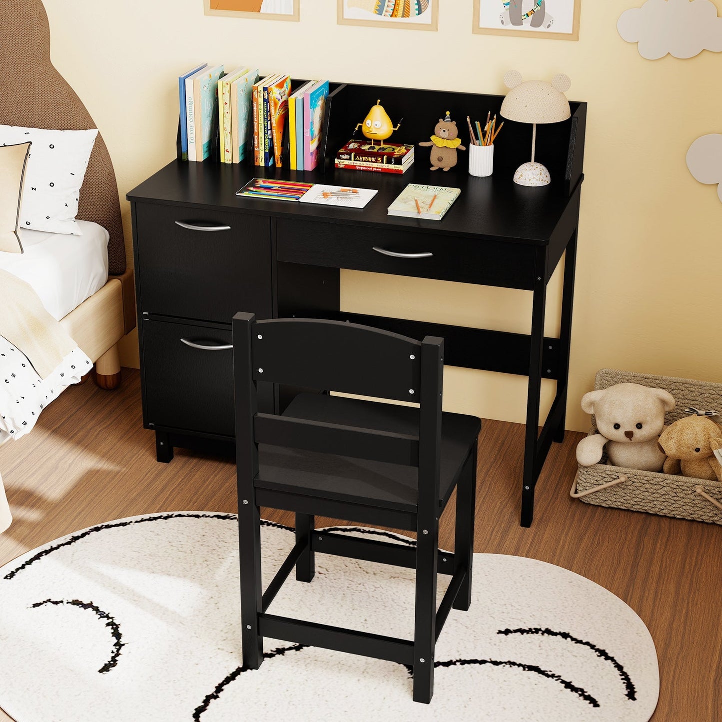 Wooden Kids Study Desk and Chair Set Student Workstation