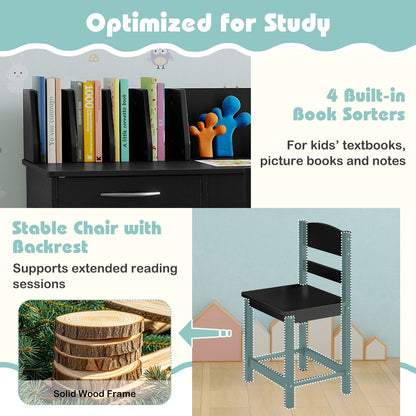 Wooden Kids Study Desk and Chair Set Student Workstation