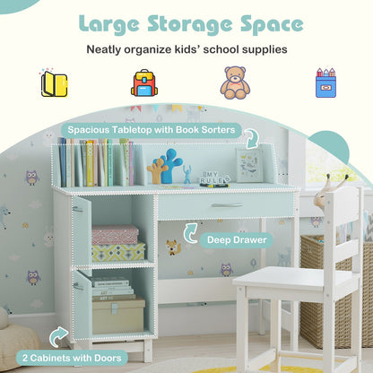 Wooden Kids Study Desk and Chair Set Student Workstation