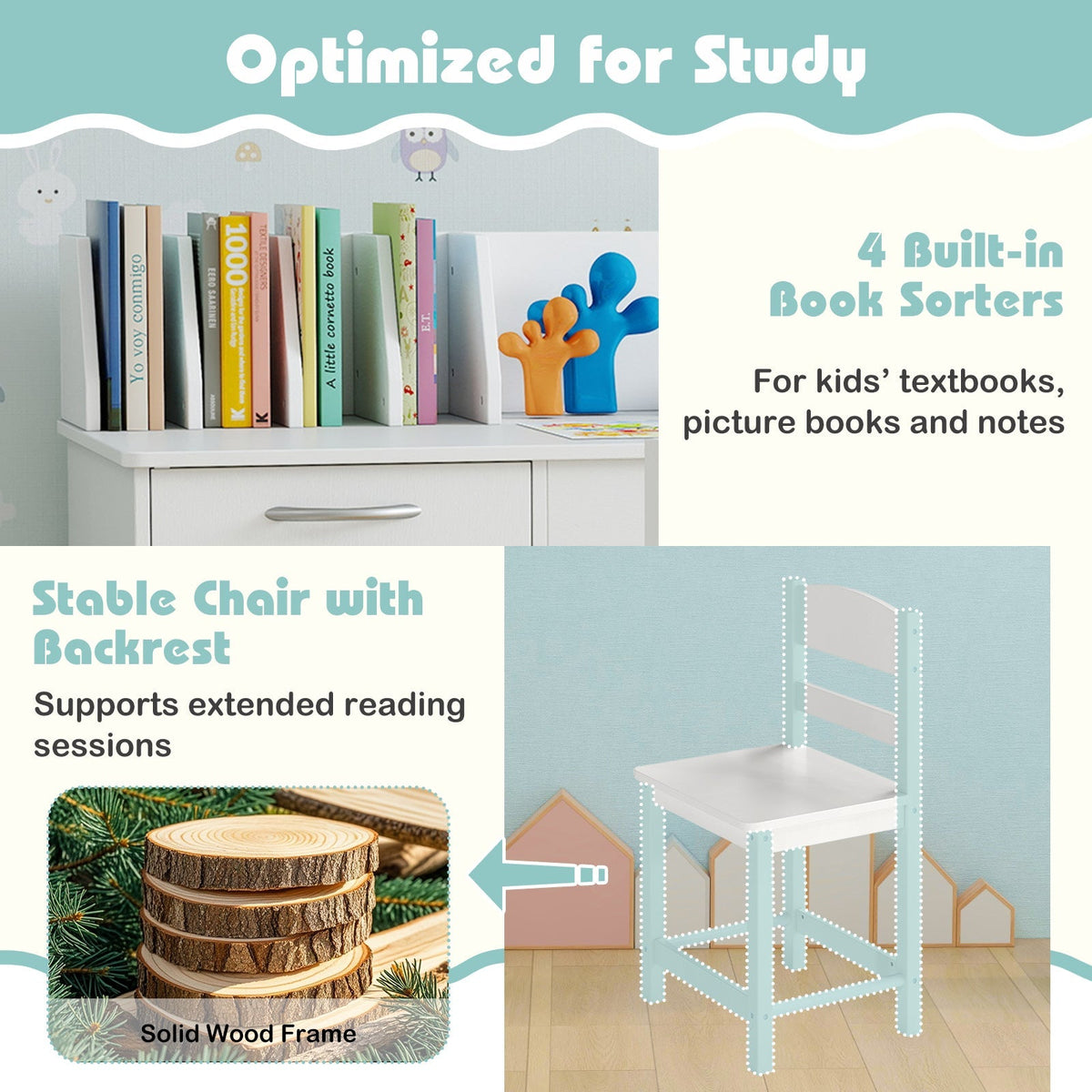 Wooden Kids Study Desk and Chair Set Student Workstation