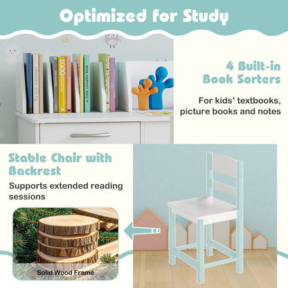 Wooden Kids Study Desk and Chair Set Student Workstation