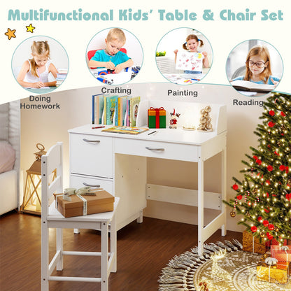 Wooden Kids Study Desk and Chair Set Student Workstation