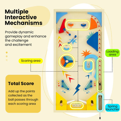 Wooden Pinball Machine with 3 Balls for Kids 8+ and Adults