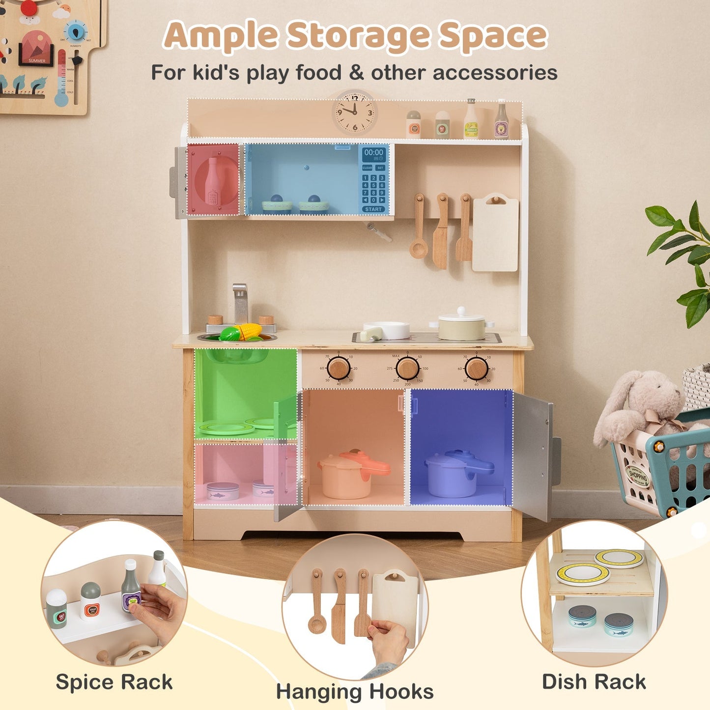 Wooden Play Kitchen Cooking Toy Playset for Kids-White