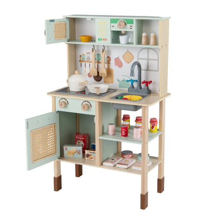 Wooden Play Kitchen for Kids with Lights and Sounds Retro Style With Accessories-Green
