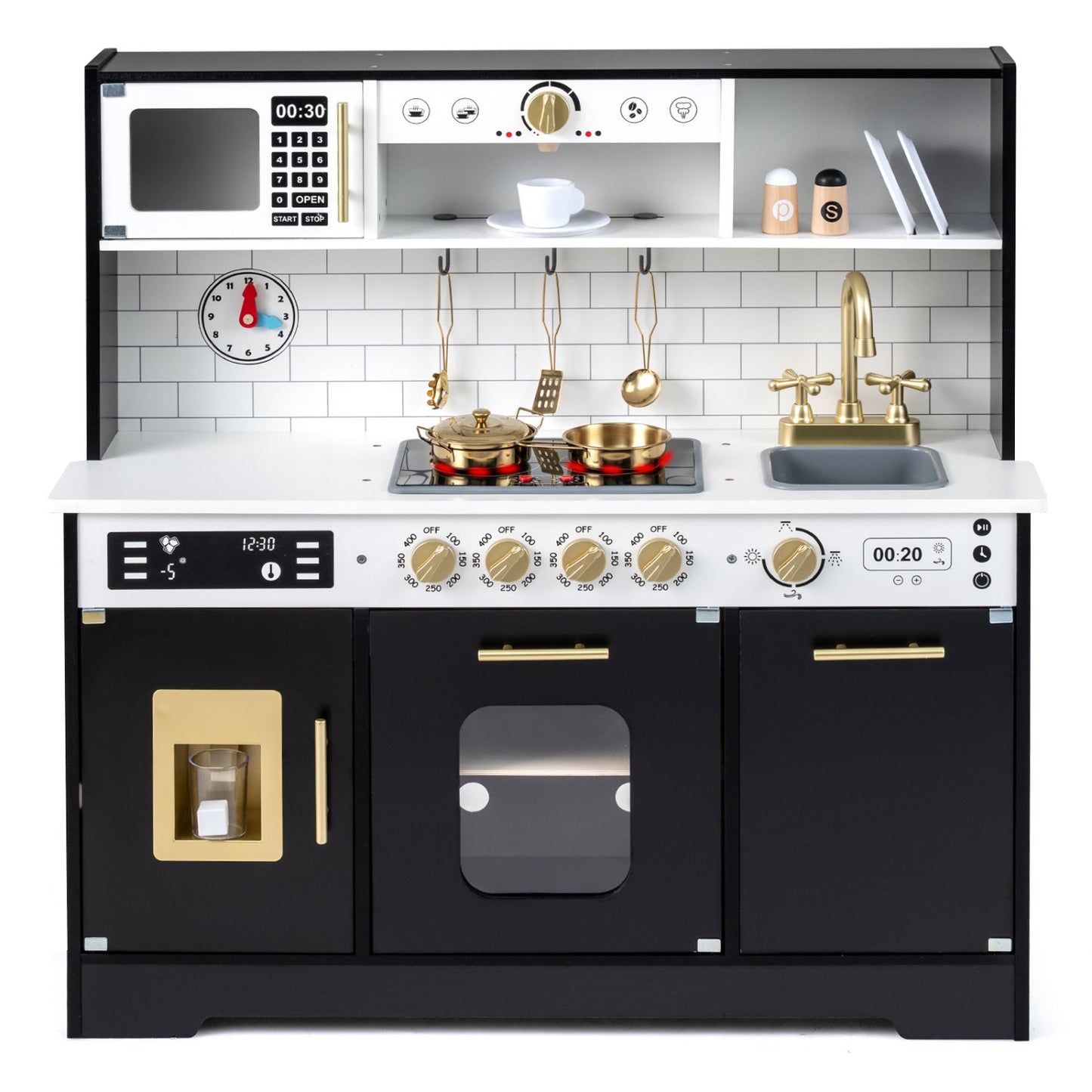 Wooden Play Kitchen for Kids with Realistic Lights and Sounds