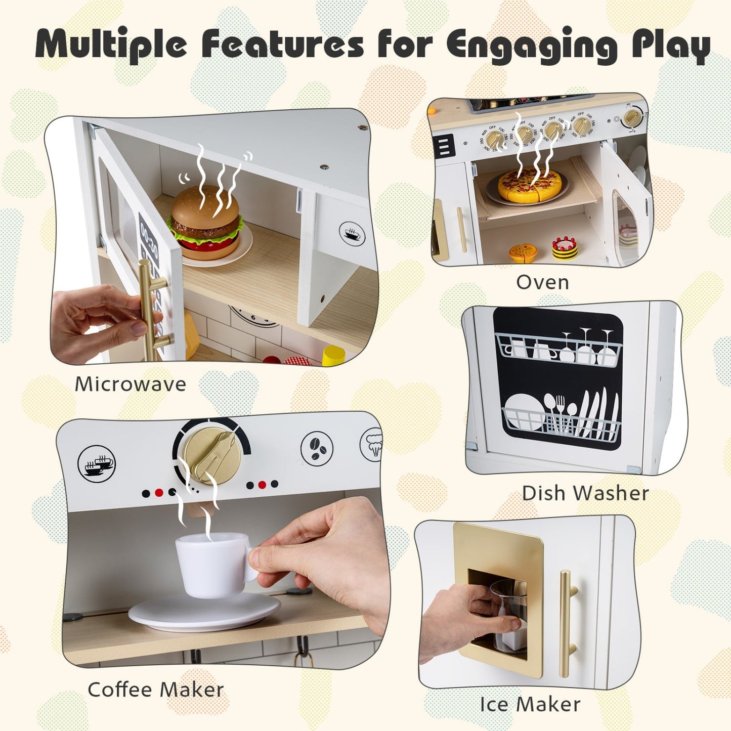 Wooden Play Kitchen for Kids with Realistic Lights and Sounds